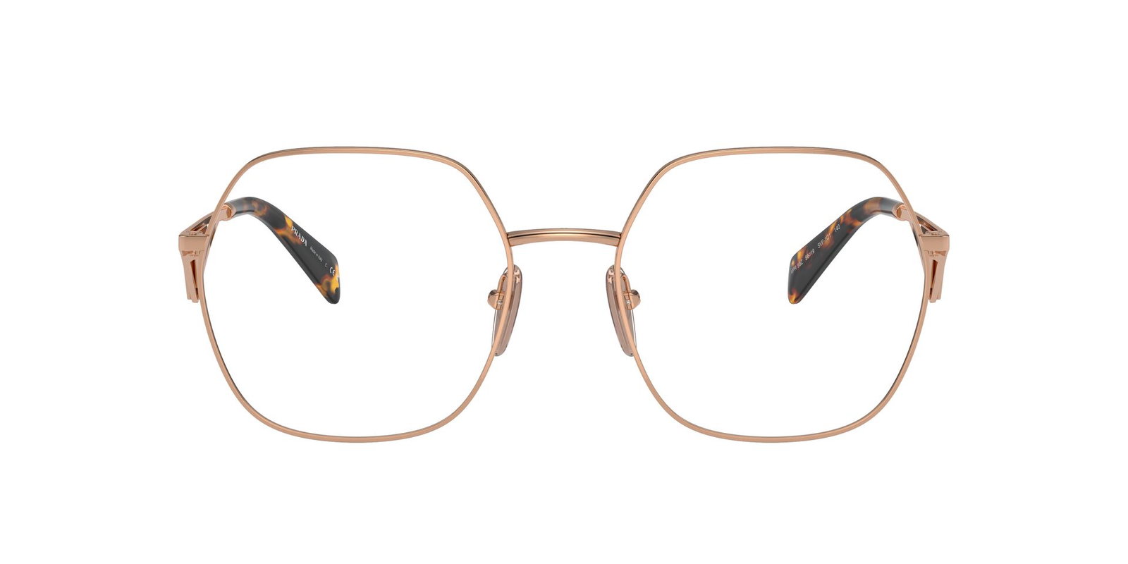 Das Bild zeigt die Prada Brille 59ZV in Roségold von vorne.